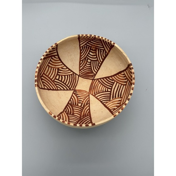 Other - Vintage‎ Wooden Pottery Bowl Beige & Brown Handmade Home Decor  7" x 3.5"